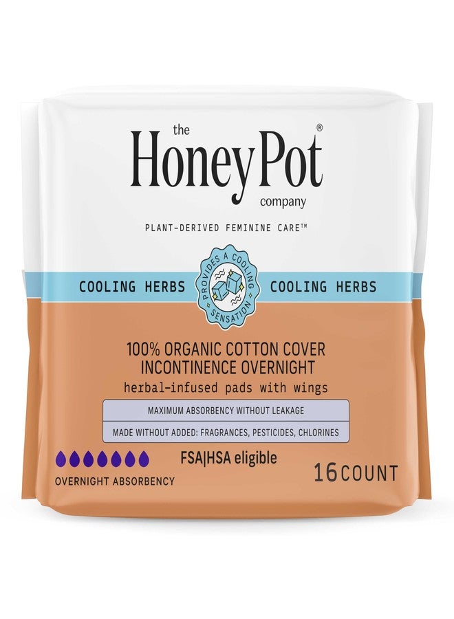 The Honey Pot Company - Herbal Pads for Women - Organic Incontinence Overnight w/Wings - Infused w/Essential Oils for Cooling Effect - Postpartum Essentials - Feminine Care - 16 ct - Image 1